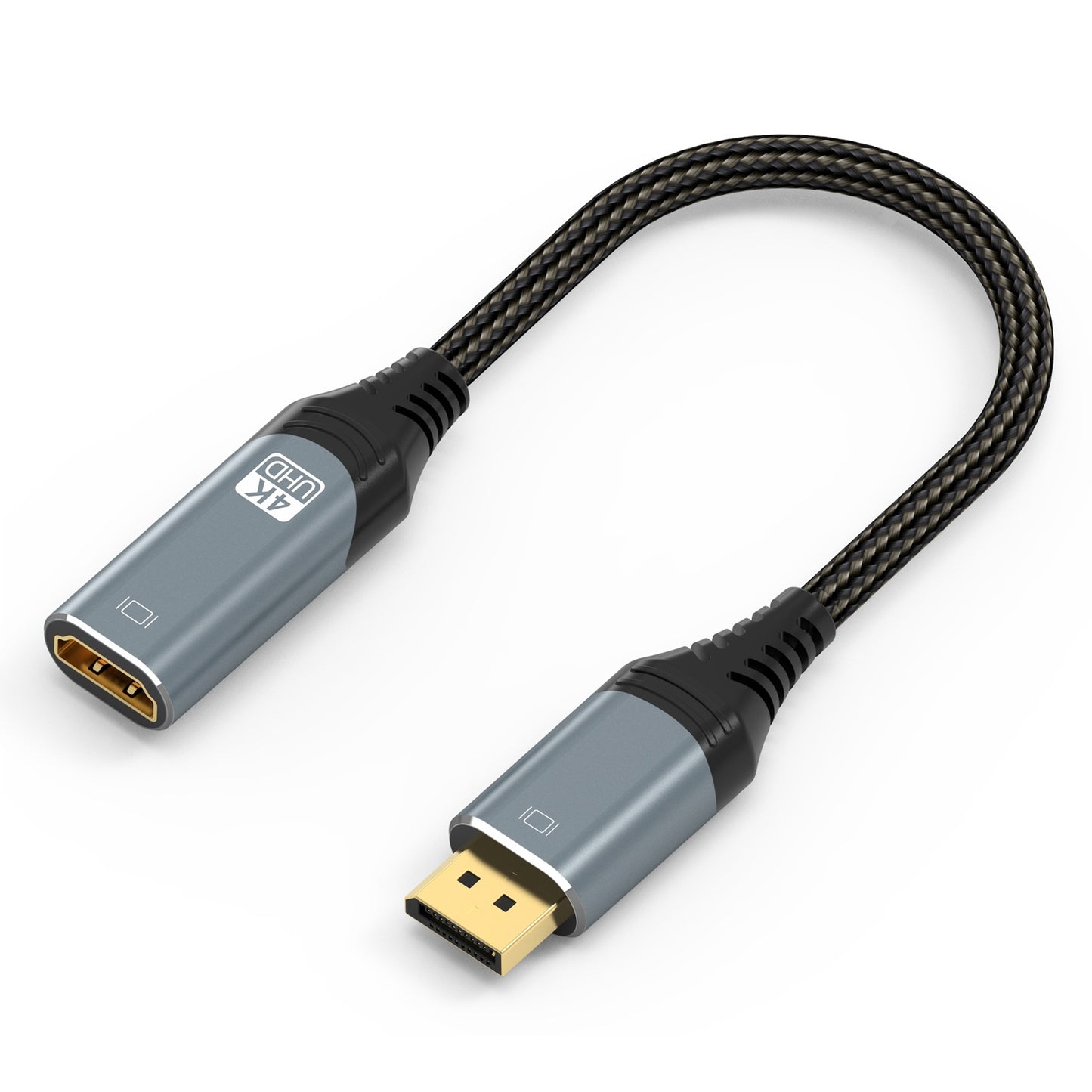 Prevo DPM-HDMIF-ADA Display Converter Adapter, DisplayPort (M) to HDMI (F), 0.2m, Black & Silver, DisplayPort 1.4 & HDMI 2.0, Supports up to 4K@60Hz, Braided Cable