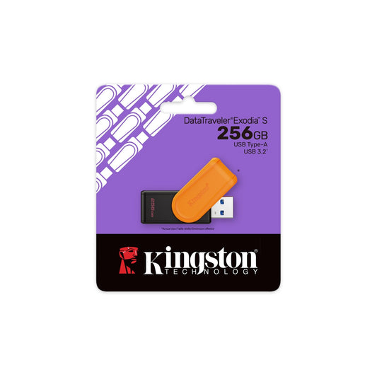 Kingston DataTraveler Exodia S DTXS/256GB USB Flash Drive, 256GB, USB 3.2, Black/Orange, Swivel Cap Design