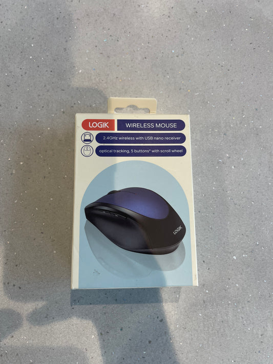 Logik Wireless Mouse, 2.4GHz with USB Nano Receiver, 4 Buttons and Scroll Wheel, Optical Tracking, Compatible with PC, Mac, Laptop - OPEN BOX