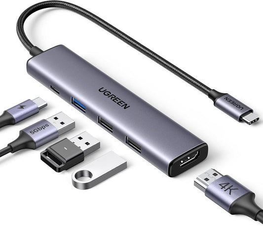 UGREEN USB C Hub, Revodok 5-in-1 USB Hub for Laptops, 4K HDMI to USB-C Adapter, 100W PD, 3 USB-A Data Ports, Aluminum Compact Multiport Adapter for MacBook Air/Pro, HP, Dell, iPad, Galaxy Dex