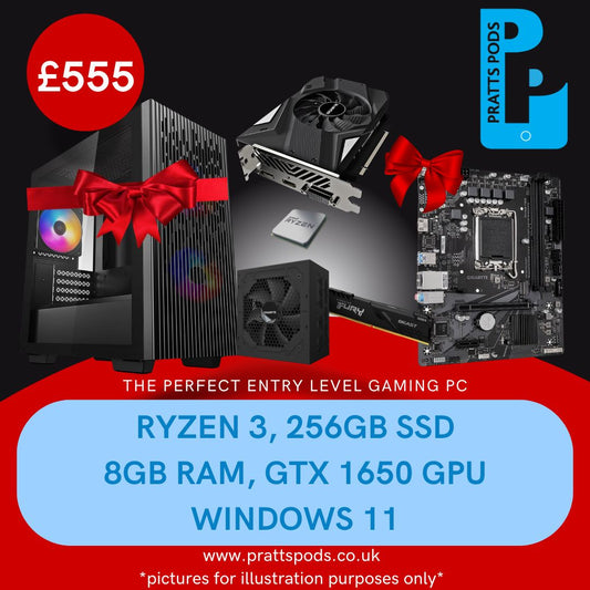 LOW END Brand New Custom Built Gaming PC, Ryzen 3 @ 3.8GHz, 8GB RAM, 256GB SSD, GTX1650, Windows 11 Home