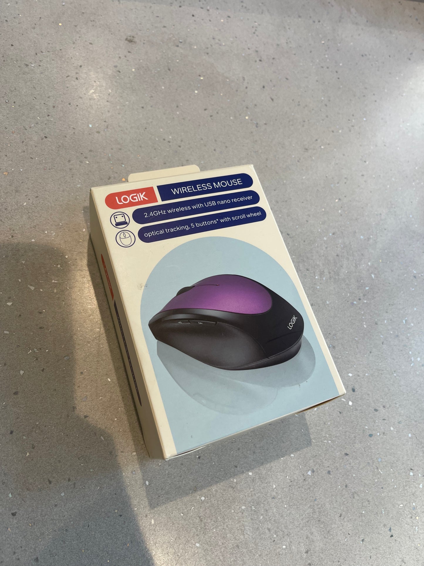 Logik Wireless Mouse, 2.4GHz with USB Nano Receiver, 4 Buttons and Scroll Wheel, Optical Tracking, Compatible with PC, Mac, Laptop - OPEN BOX