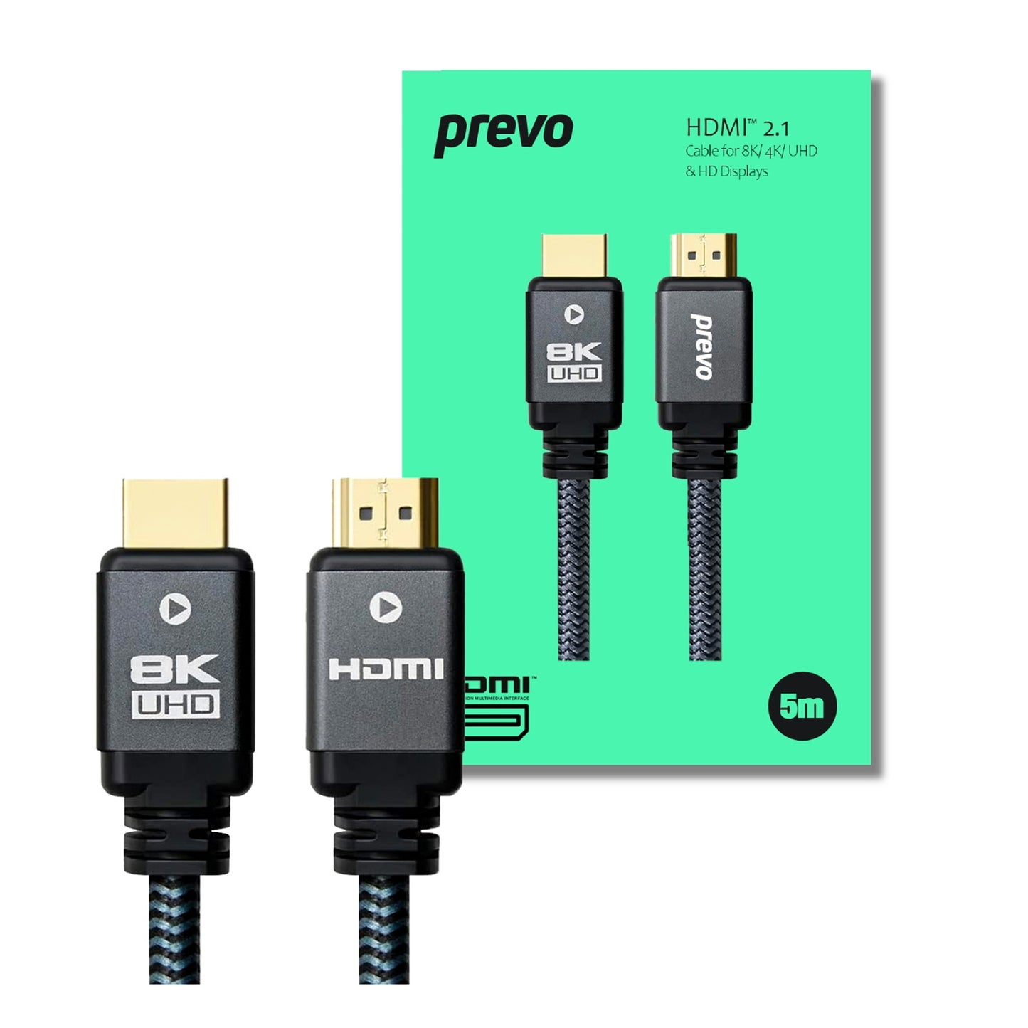Prevo HDMI-2.1-3M HDMI Cable, HDMI 2.1 (M) to HDMI 2.1 (M), Black & Grey, Supports Displays up to 8K@60Hz, 99.9% Oxygen-Free Copper with Gold-Plated Connectors, Superior Design & Performance