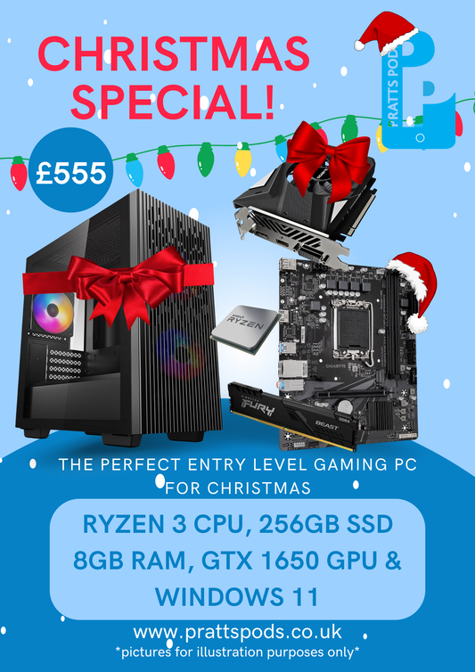 LOW END Brand New Custom Built Gaming PC, Ryzen 3 @ 3.8GHz, 8GB RAM, 256GB SSD, GTX1650, Windows 11 Home