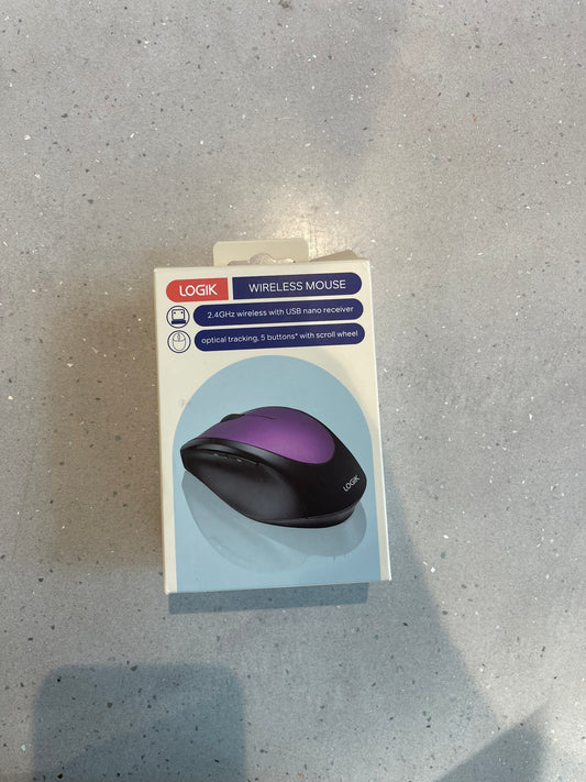 Logik Wireless Mouse, 2.4GHz with USB Nano Receiver, 4 Buttons and Scroll Wheel, Optical Tracking, Compatible with PC, Mac, Laptop - OPEN BOX