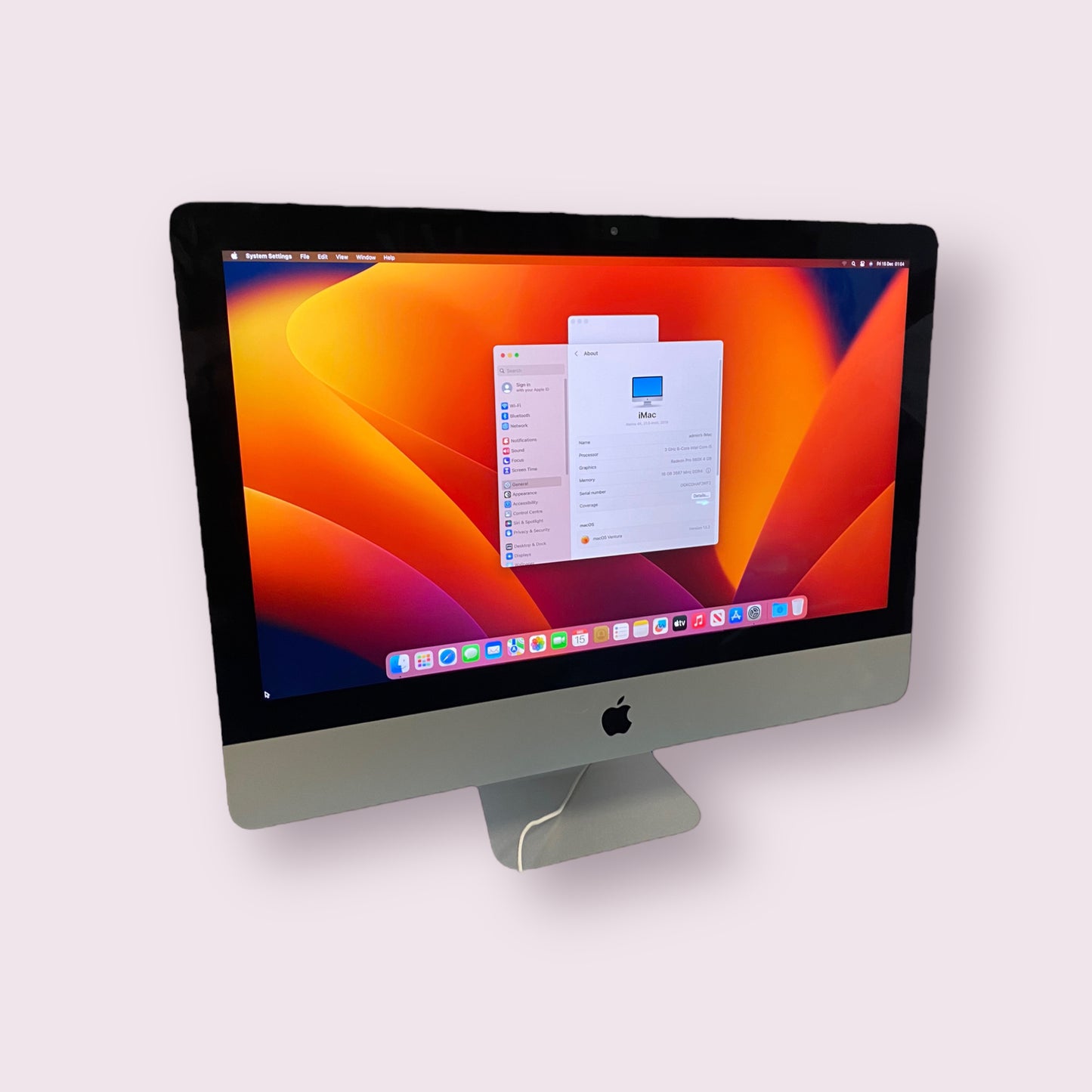 Apple iMac 21.5" Retina 4K 2019 A2116 Intel i3, 500GB SSD 8GB RAM Mac OS Sonoma - Grade B