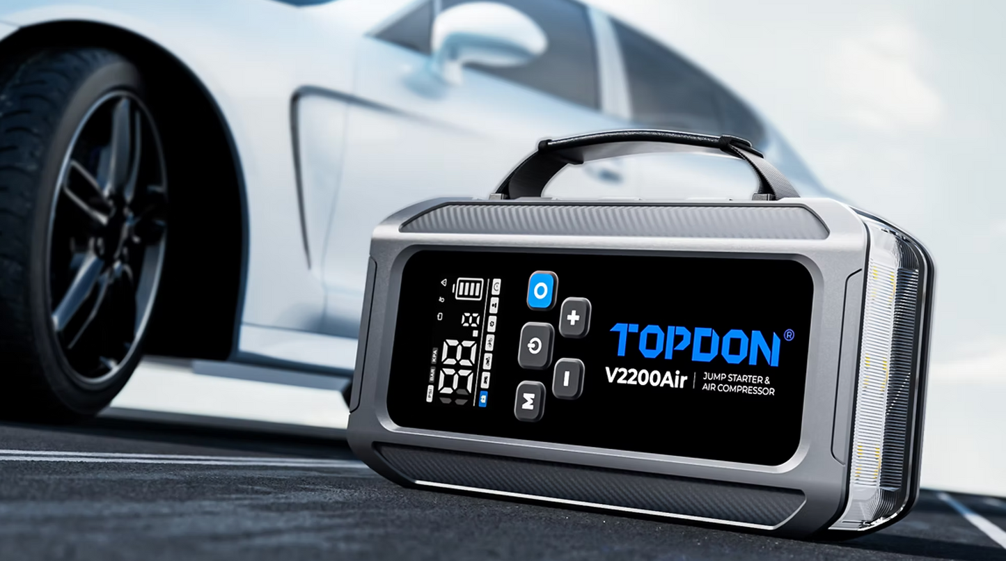 Topdon V2200Air Car Battery Charger Jump Starter Tool Air compressor Tyre Pump Power Bank
