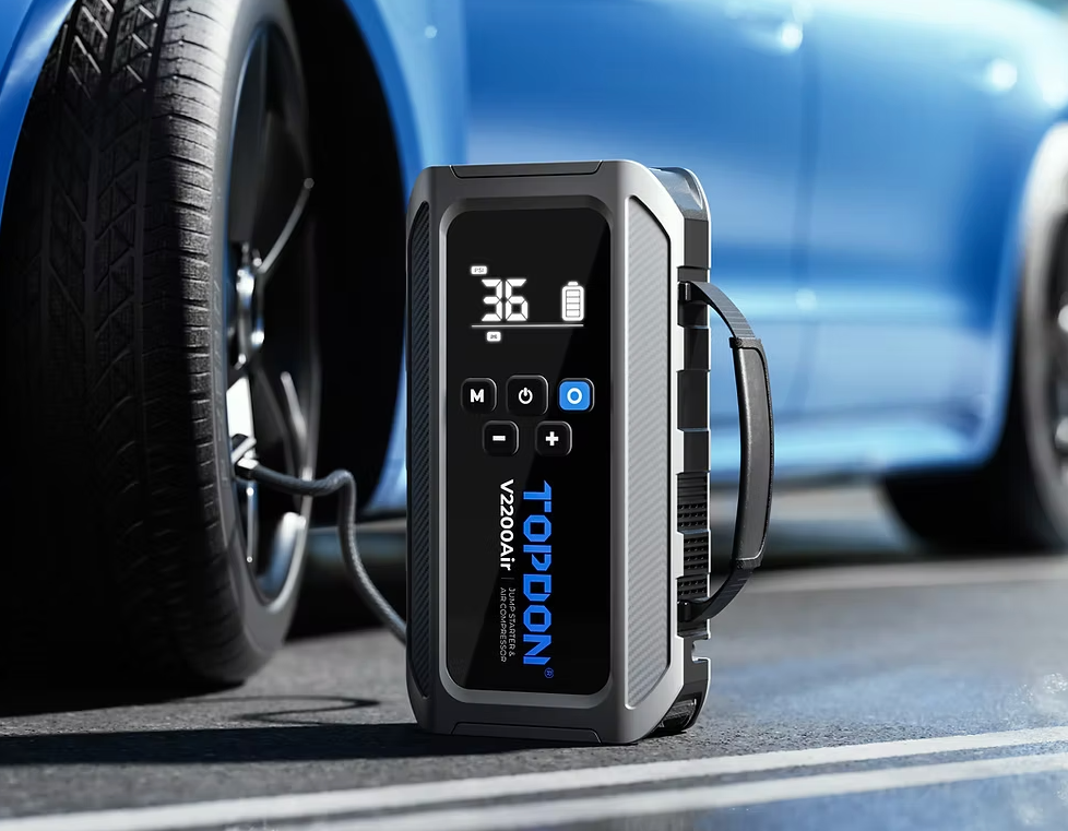 Topdon V2200Air Car Battery Charger Jump Starter Tool Air compressor Tyre Pump Power Bank