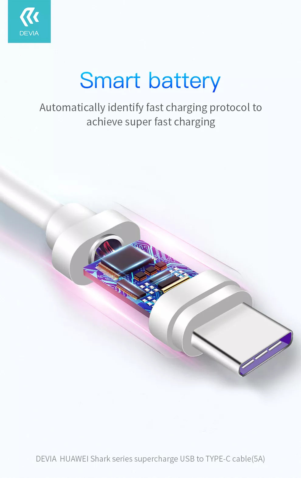 Devia - 1.5m (5A) USB to USB-C Cable - White