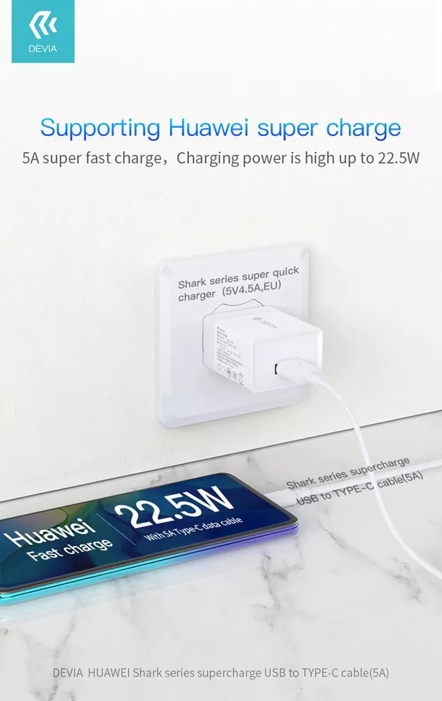 Devia - 1.5m (5A) USB to USB-C Cable - White