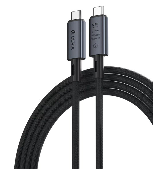 Devia - 1m (240W, 40GB/s & 8K 60hz) Power Delivery - USB-C to USB-C Aluminium Alloy Cable - Black