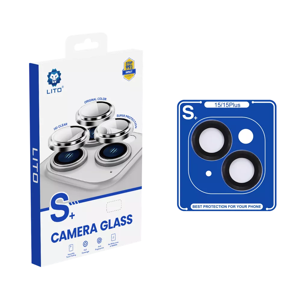 Lito - Camera Ring Glass & Easy Install Applicator for iPhone 15 & iPhone 15 Plus - Black