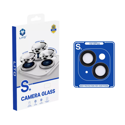 Lito - Camera Ring Glass & Easy Install Applicator for iPhone 15 & iPhone 15 Plus - Black