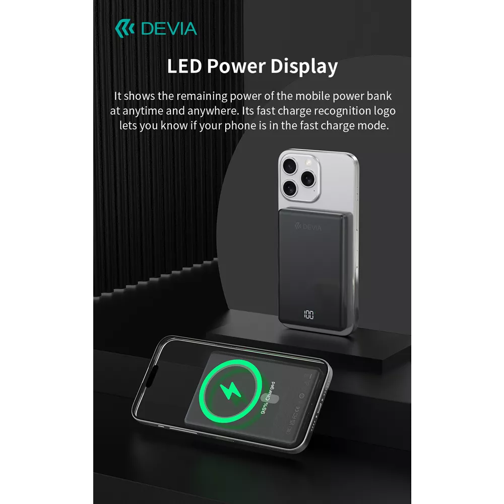 Devia - 5,000mAh 20W PD MagSafe Metal Mini Digital Powerbank - Space Grey