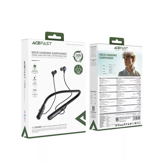Acefast - Bluetooth Magnetic HD Earphones Silicone Neckband - Black