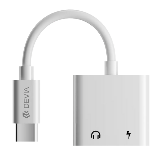 Devia - USB-C to 3.5mm & USB-C Headphone Adapter - White