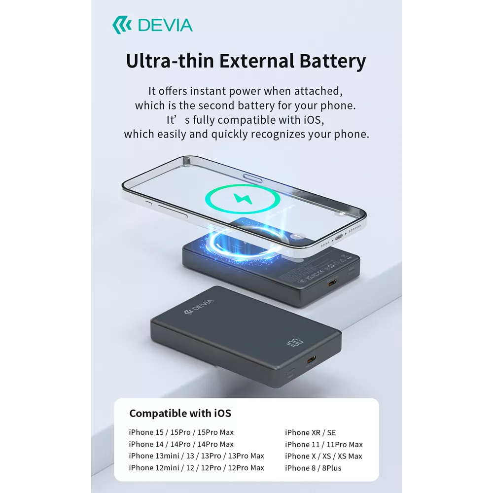 Devia - 10,000mAh 20W PD MagSafe Metal Mini Digital Powerbank - Space Grey