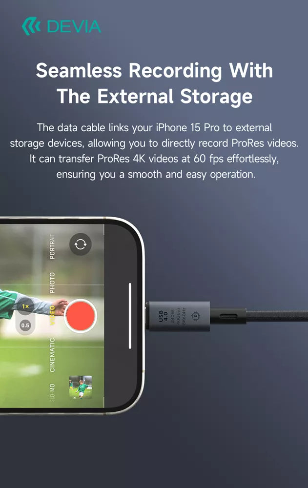 Devia - 1m (240W, 40GB/s & 8K 60hz) Power Delivery - USB-C to USB-C Aluminium Alloy Cable - Black