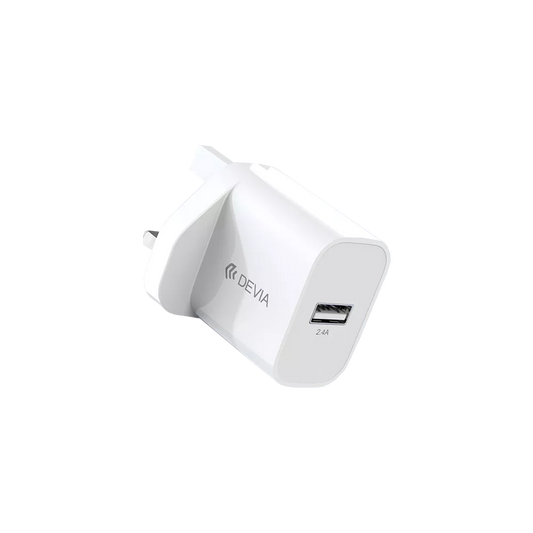 Devia - 2.4A USB 3-Pin UK Charging Plug - White