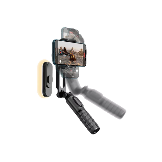 Devia - Handheld Gimbal Stabiliser Bluetooth Selfie Stick, Tripod & Light Bar - Black