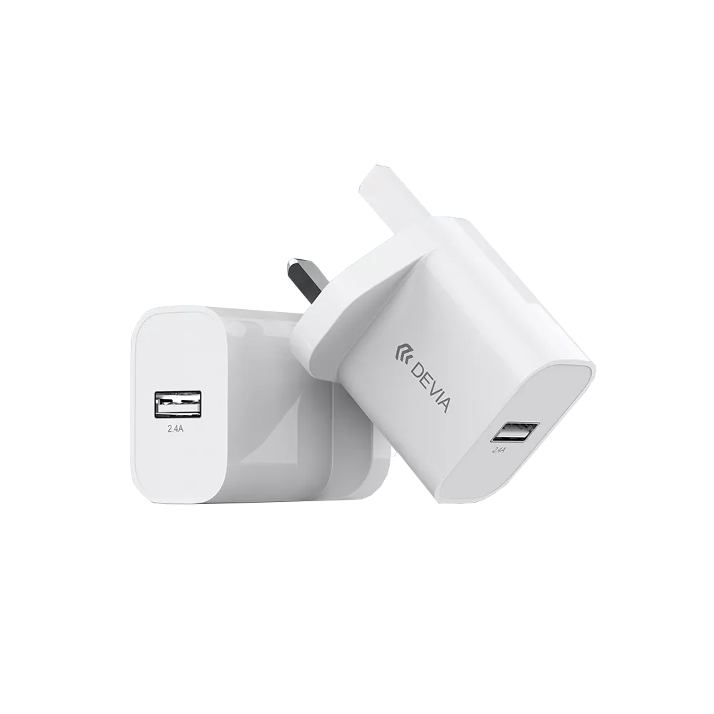 Devia - 2.4A USB 3-Pin UK Charging Plug - White
