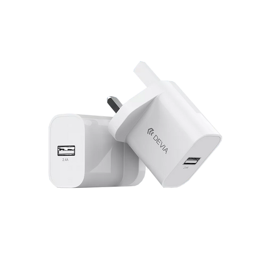 Devia - 2.4A USB 3-Pin UK Charging Plug - White
