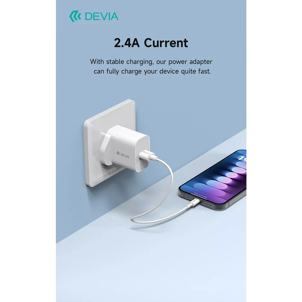 Devia - 2.4A USB 3-Pin UK Charging Plug - White