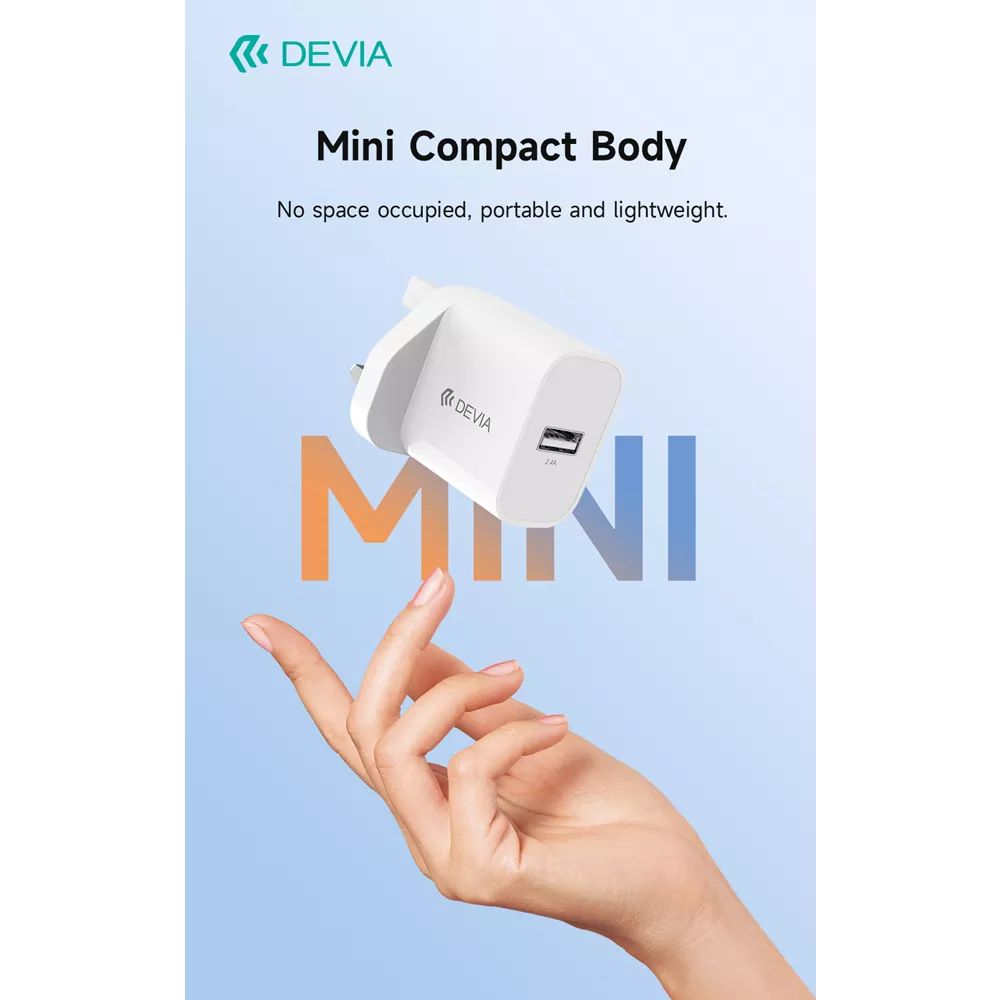 Devia - 2.4A USB 3-Pin UK Charging Plug - White