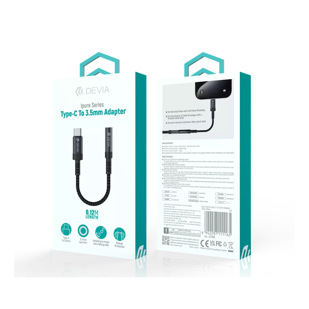 Devia - USB-C to 3.5mm Headphone Adapter - Black