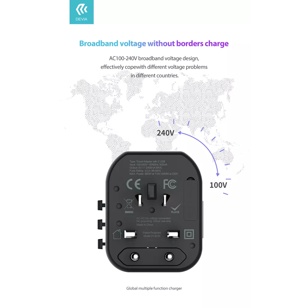 Devia - Global Multiple Function Travel Adapter - Black
