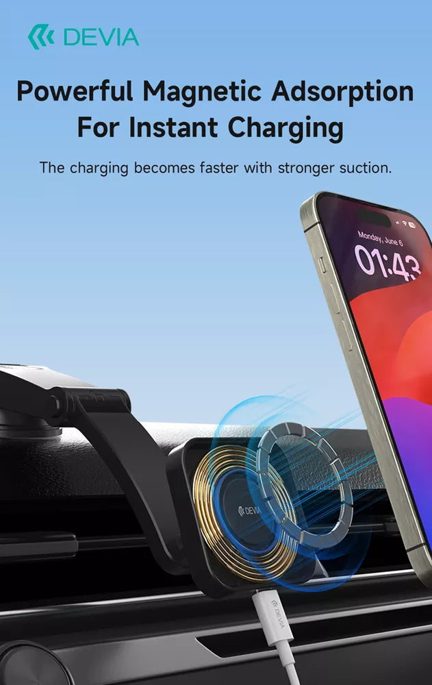 Devia - 15W Wireless Charging MagSafe Universal Car Holder - Black