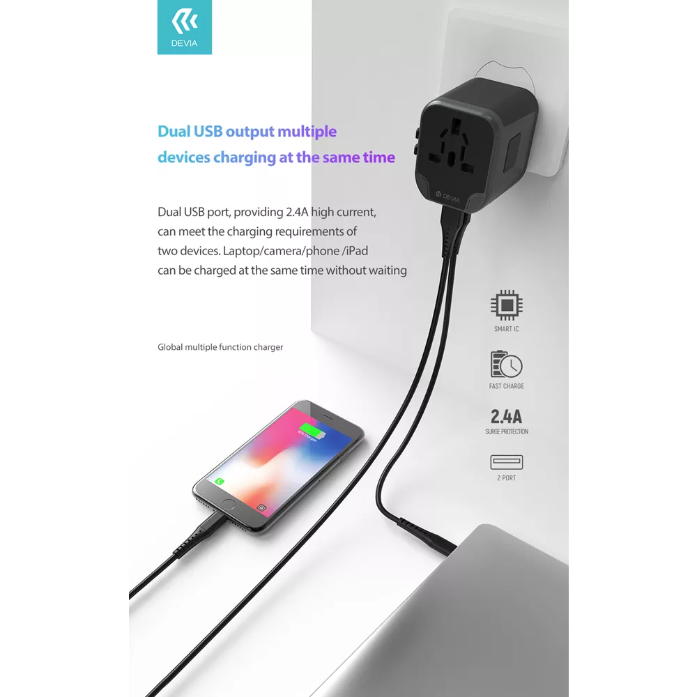 Devia - Global Multiple Function Travel Adapter - Black
