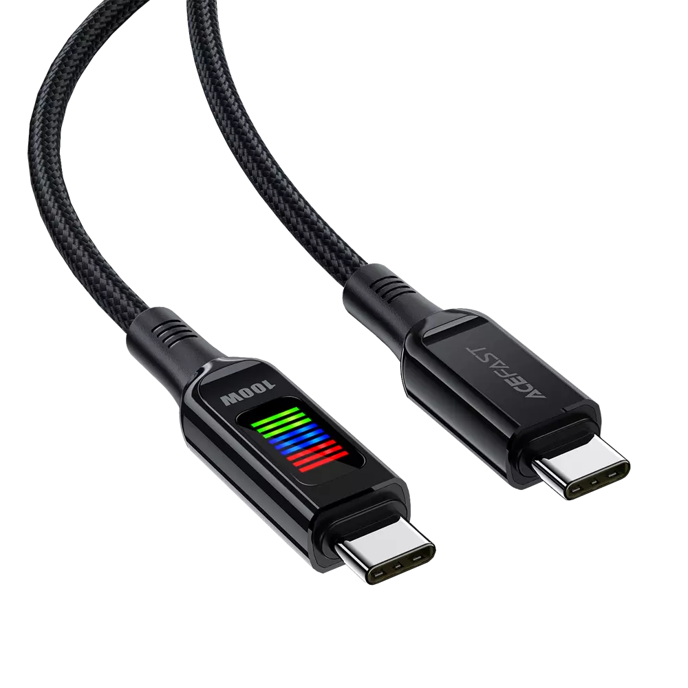 Acefast - 1.2m (100W) USB-C to USB-C Zinc Alloy Colour Display Cable - Black