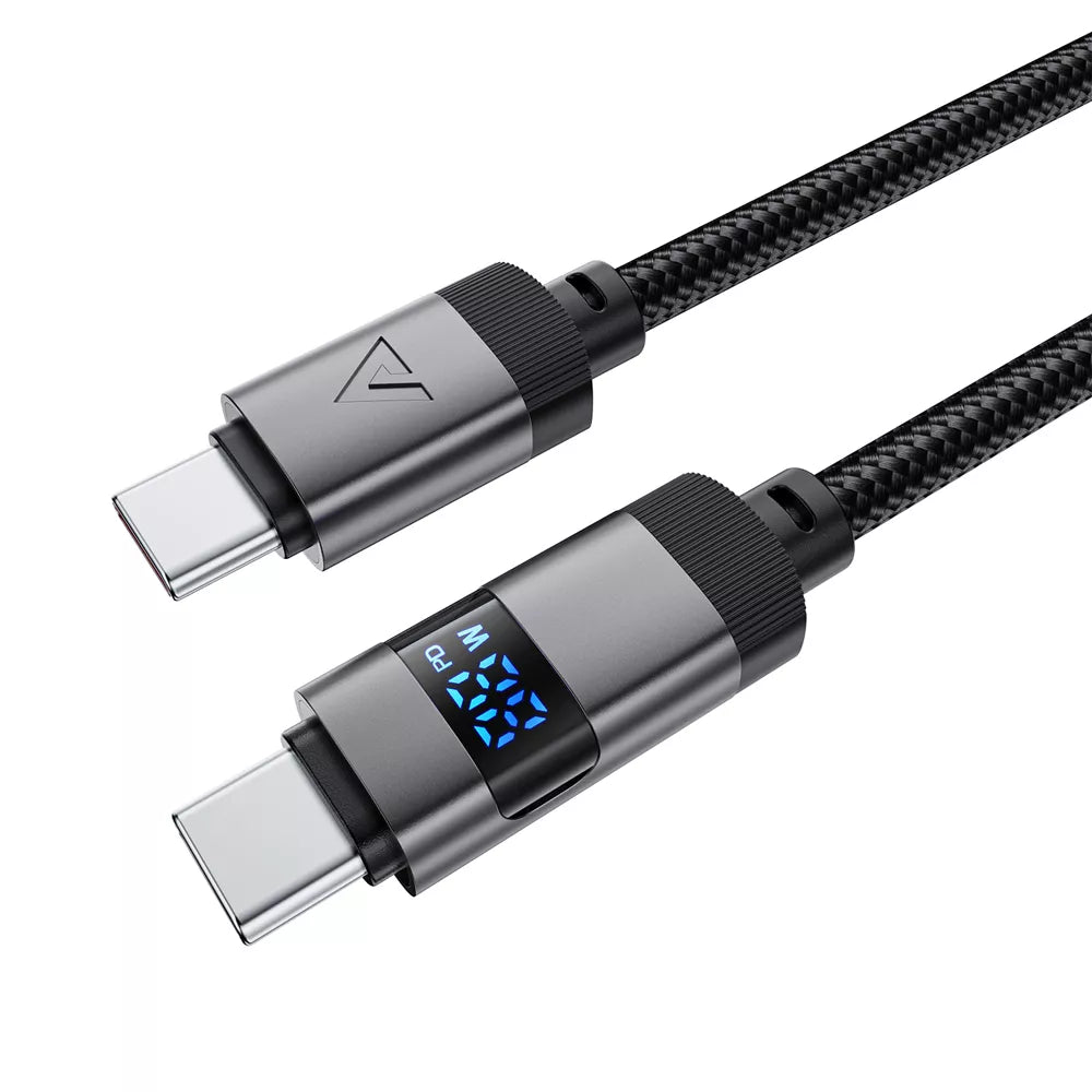 Acefast - 1.2m (60W) Power Delivery - USB-C to USB-C Digital Display Braided Zinc Alloy Cable - Black