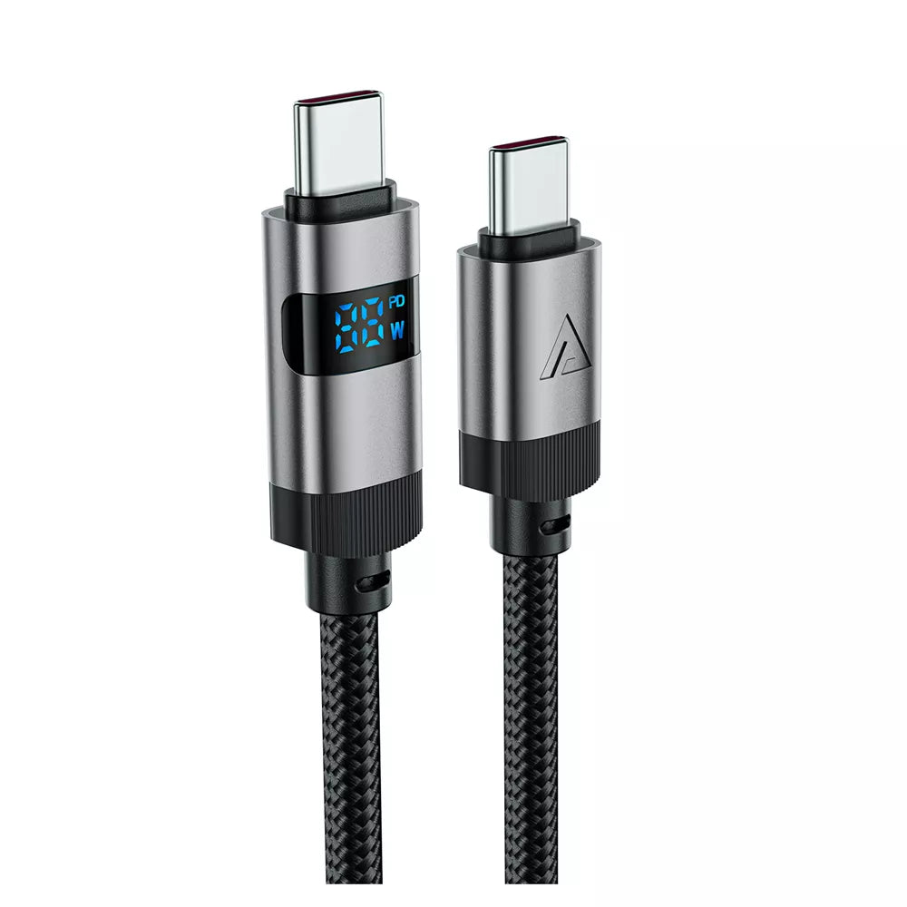 Acefast - 1.2m (60W) Power Delivery - USB-C to USB-C Digital Display Braided Zinc Alloy Cable - Black