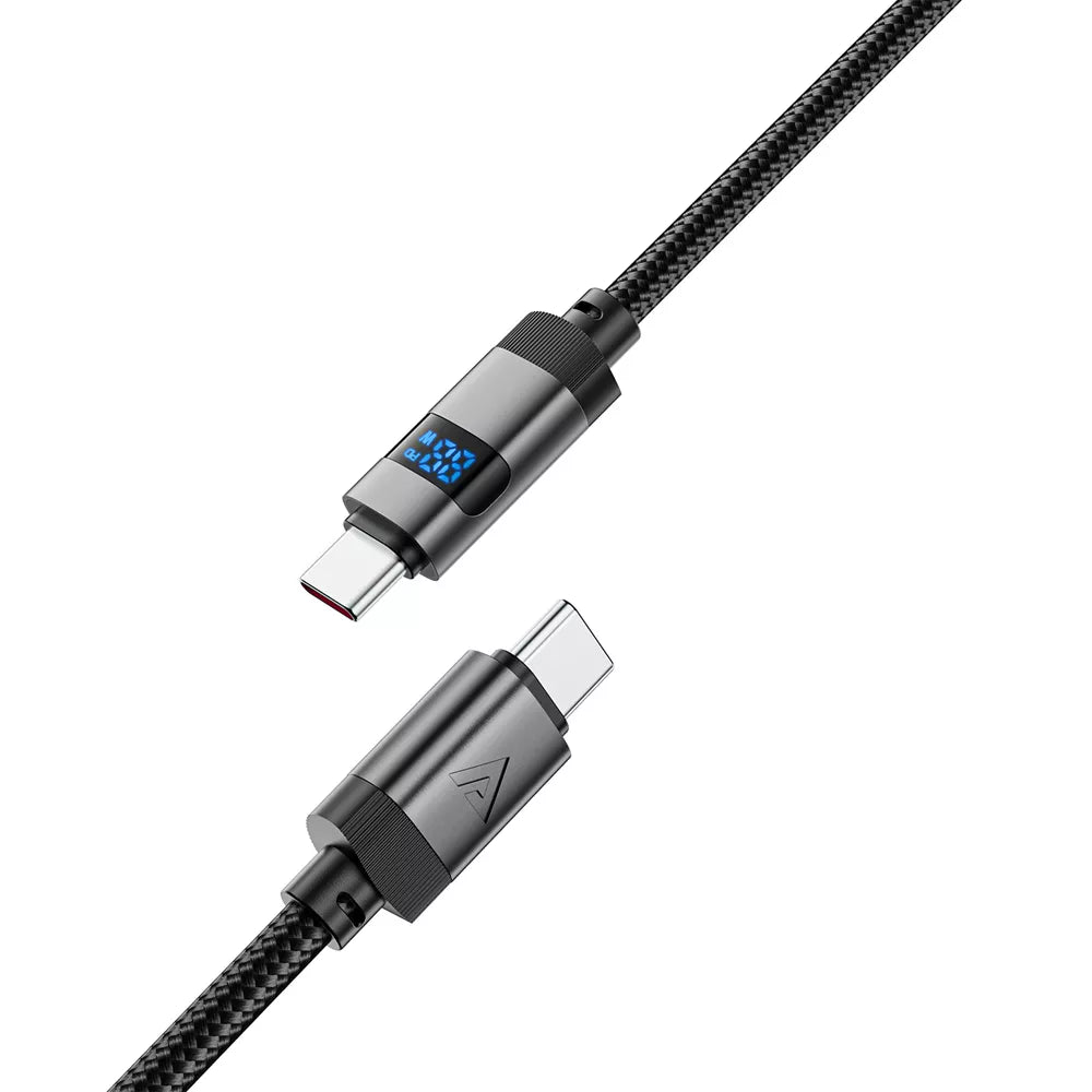 Acefast - 1.2m (60W) Power Delivery - USB-C to USB-C Digital Display Braided Zinc Alloy Cable - Black