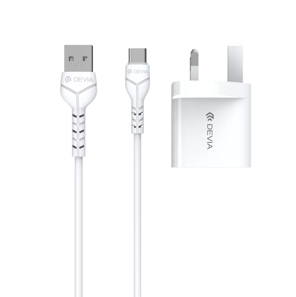 Devia - 2.4A Dual USB Plug & 1m USB-C Cable - White