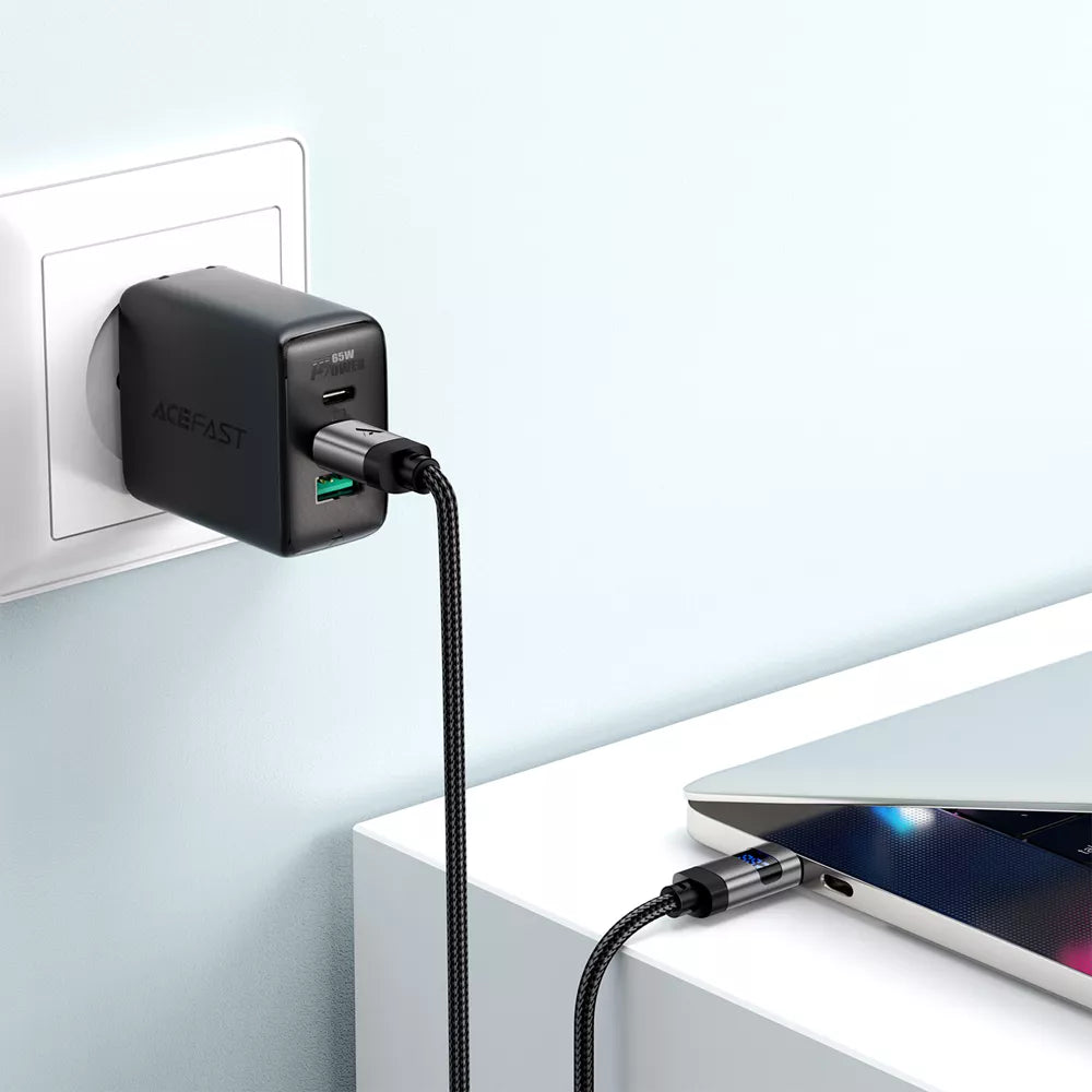 Acefast - 1.2m (60W) Power Delivery - USB-C to USB-C Digital Display Braided Zinc Alloy Cable - Black