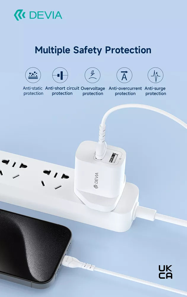Devia - 2.4A Dual USB Plug & 1m USB-C Cable - White