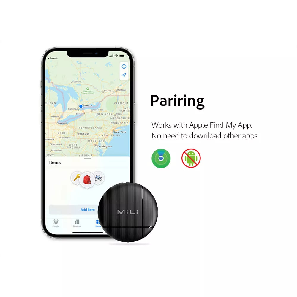 MiLi - LiTag MFI (Apple Approved) Find My Item Finder Keyring - Black