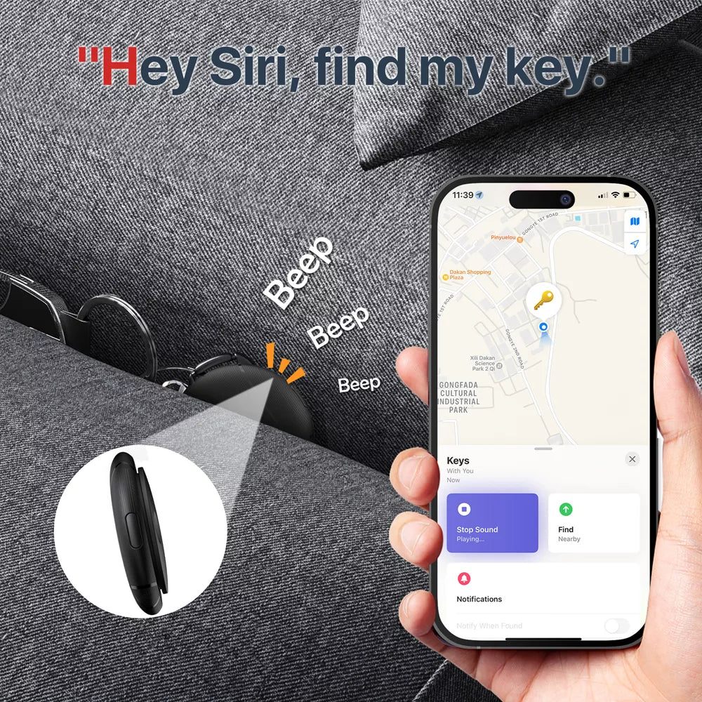 MiLi - LiTag MFI (Apple Approved) Find My Item Finder Keyring - Black