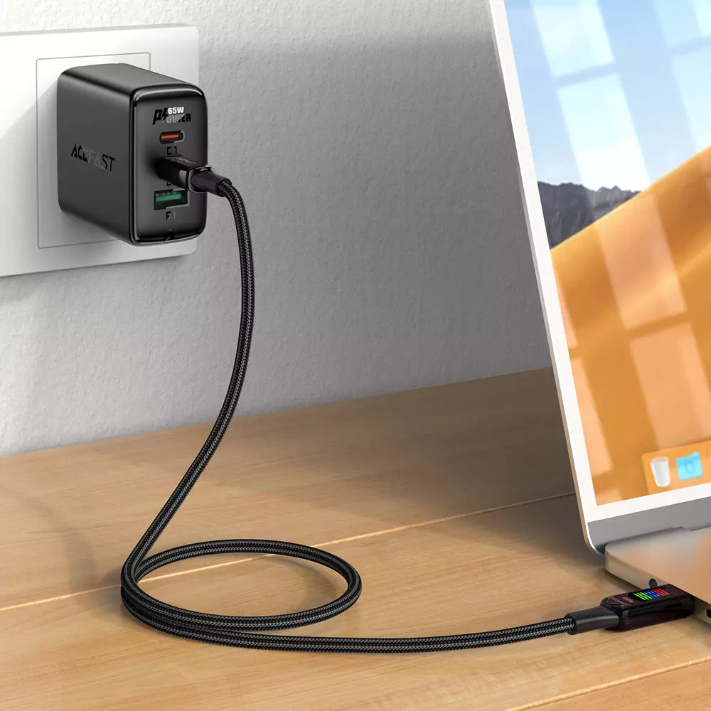 Acefast - 1.2m (100W) USB-C to USB-C Zinc Alloy Colour Display Cable - Black