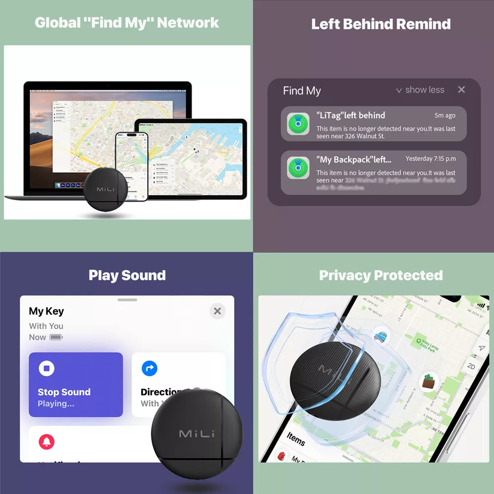 MiLi - LiTag MFI (Apple Approved) Find My Item Finder Keyring - Black