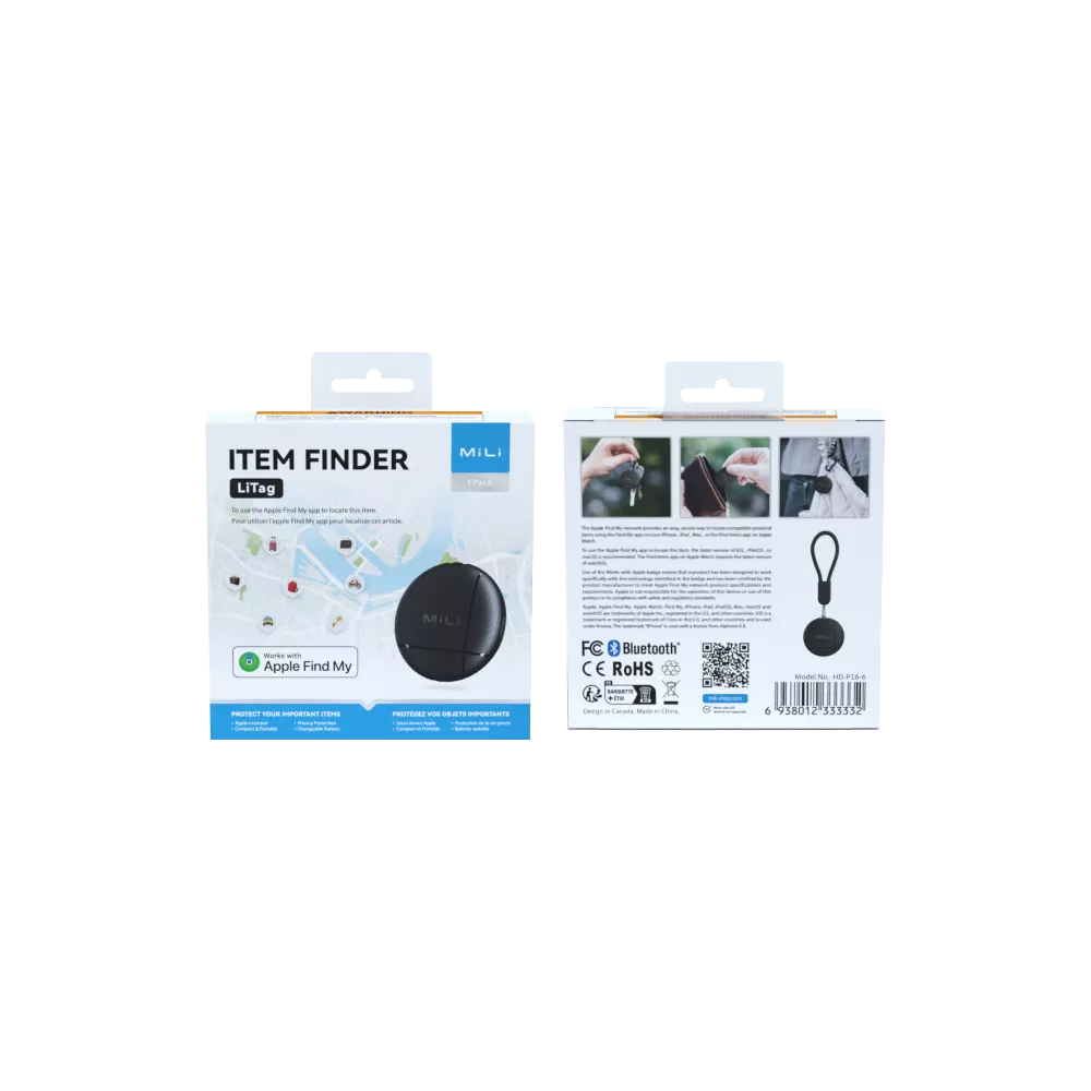 MiLi - LiTag MFI (Apple Approved) Find My Item Finder Keyring - Black