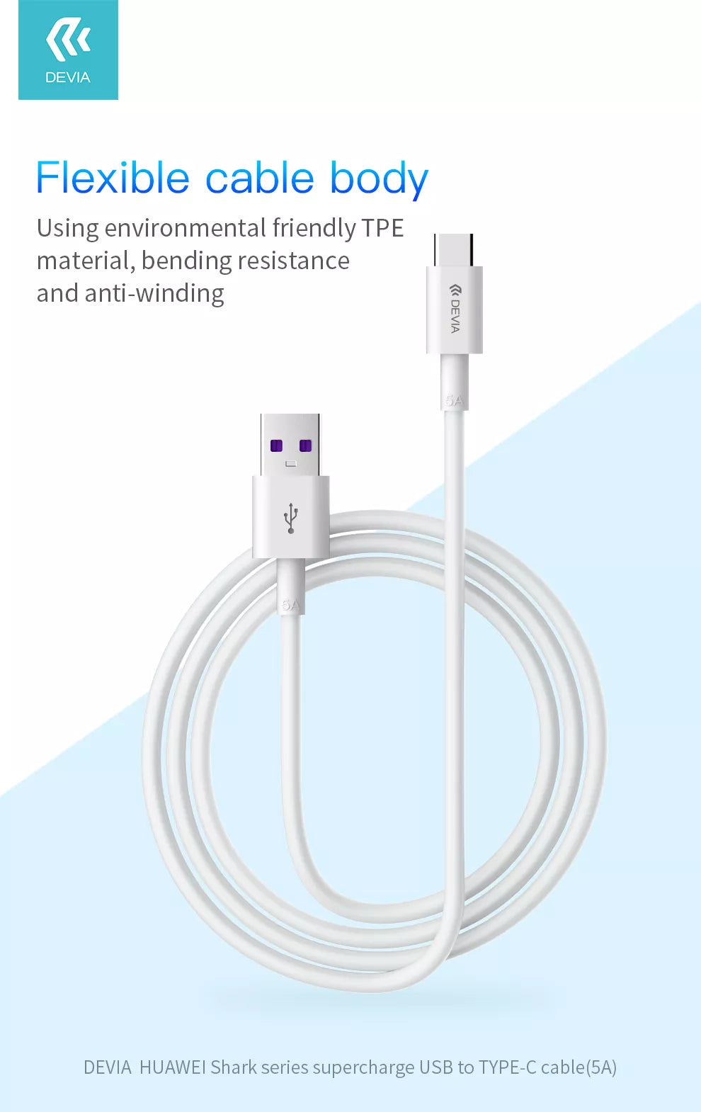 Devia - 1.5m (5A) USB to USB-C Cable - White