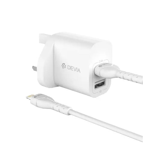 Devia - 2.4A Dual USB Plug & 1m Non-MFI Lightning Cable - White