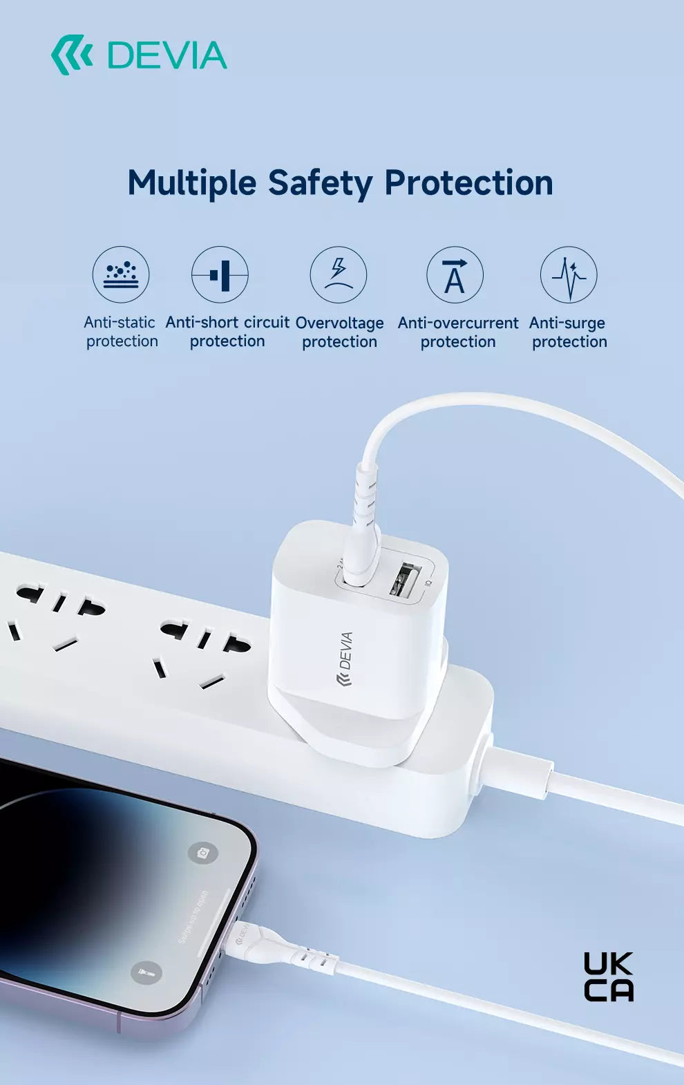 Devia - 2.4A Dual USB Plug & 1m Non-MFI Lightning Cable - White
