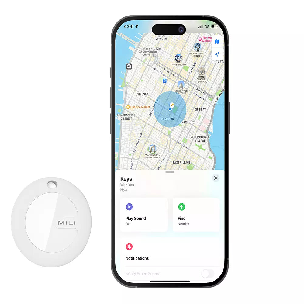 MiLi - MiTag MFI (Apple Approved) Find My Item Finder & PU Leather Keyring - White