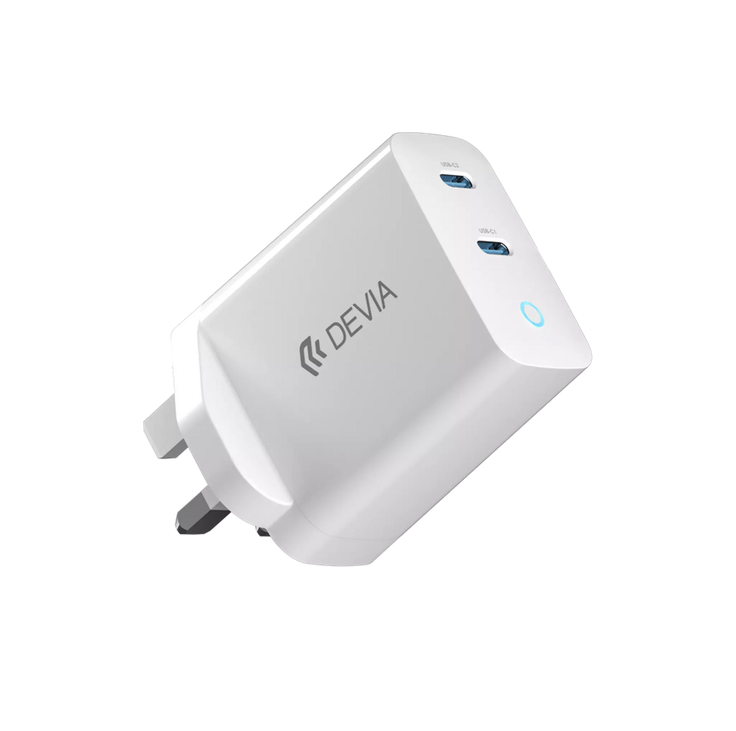 Devia - 45W GaN Dual USB-C Power Delivery 3-Pin UK Charging Plug - White