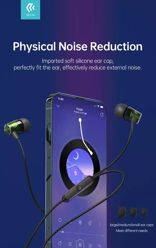 Devia - 3.5mm Kintone Metal Earphones with Microphone & Volume Control - Green